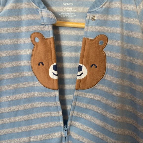 Carter's Blue Striped Bear Fleece Sleep Sack Wearable Blanket Baby Boy 3-6 mo - Picture 7 of 10